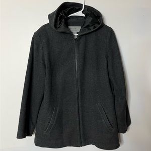 Eddie Bauer Womens Wool Zip Up Coat With Hood MEDIUM Gray Warm